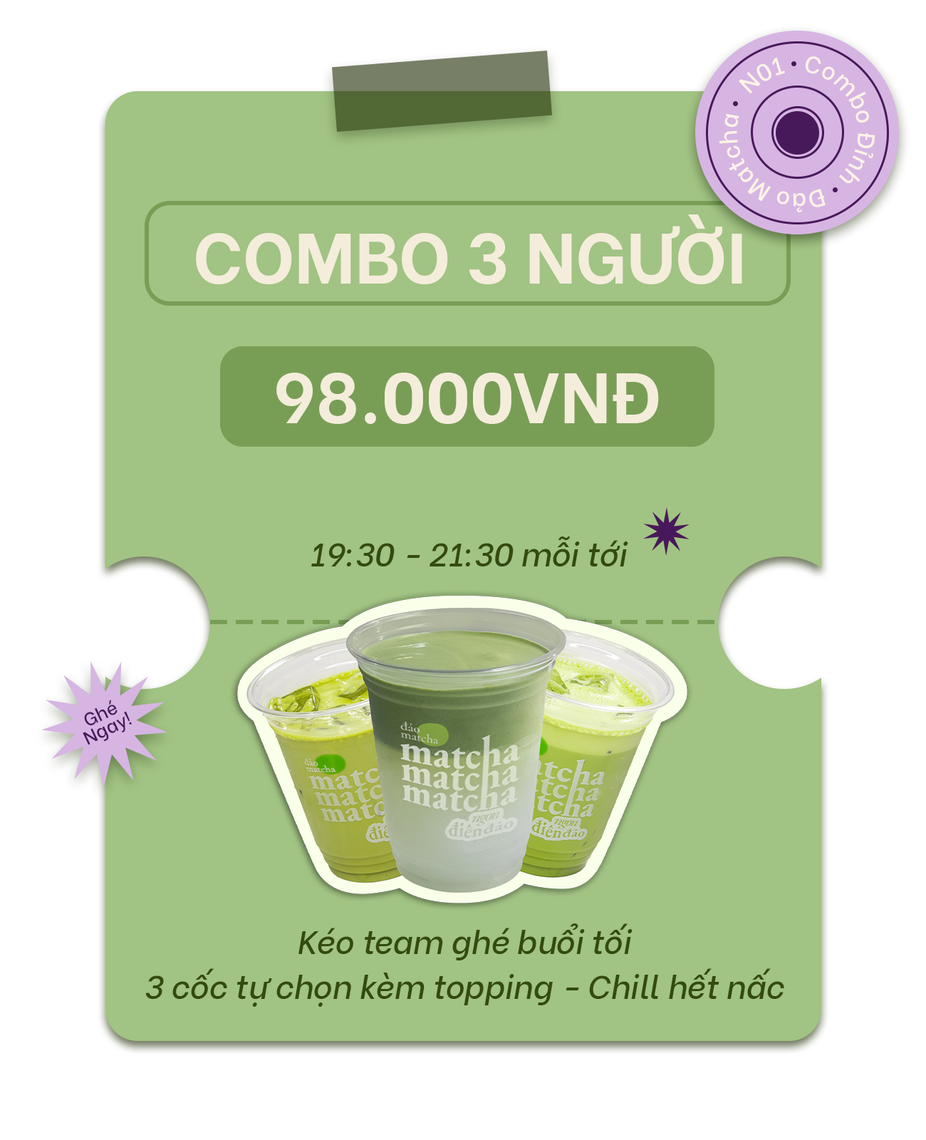 Combo 3 cốc matcha & oolong